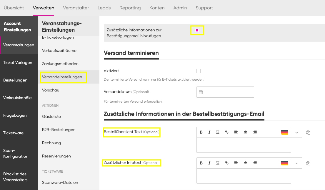 Hinzufügung Von Zusätzlichen Information Zur Bestätigungs-E-Mail